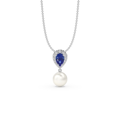 Freshwater Pearl And Pear Shaped Ruby Halo Pendant