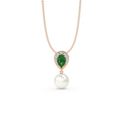 Freshwater Pearl And Pear Shaped Ruby Halo Pendant
