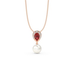 Freshwater Pearl And Pear Shaped Ruby Halo Pendant