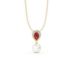 Freshwater Pearl And Pear Shaped Ruby Halo Pendant