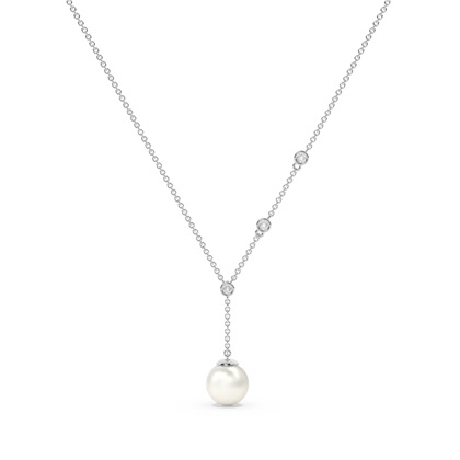 Freshwater Pearl Diamond Lariat Chain Necklace