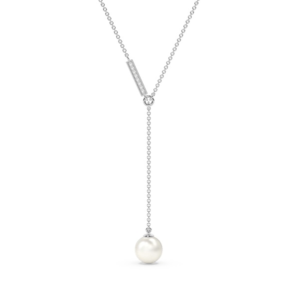 Freshwater Pearl Diamond Lariat Chain Necklace