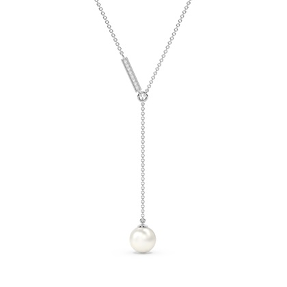 Freshwater Pearl Diamond Lariat Chain Necklace