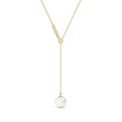 Freshwater Pearl Diamond Lariat Chain Necklace