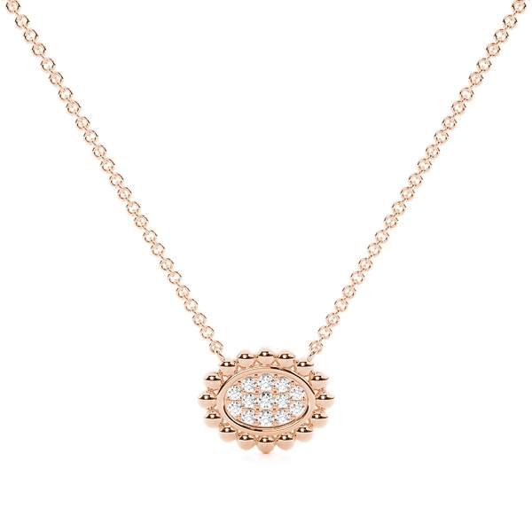 Round Diamond Pave Set Beaded Oval Shape Delicate Pendant
