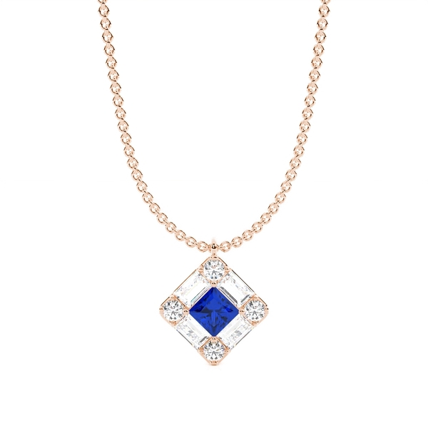 Mosaic Multi Shaped Diamond and Blue Sapphire Cluster Pendant