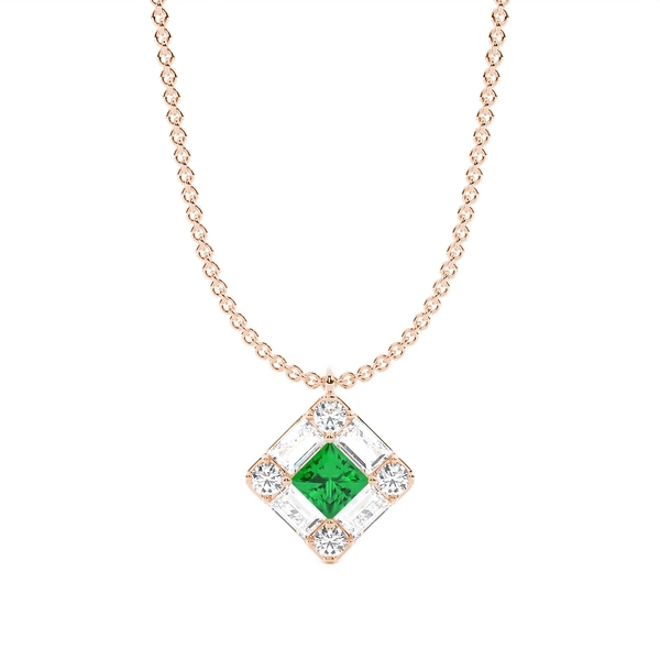 Mosaic Multi Shaped Diamond and Emerald Cluster Pendant