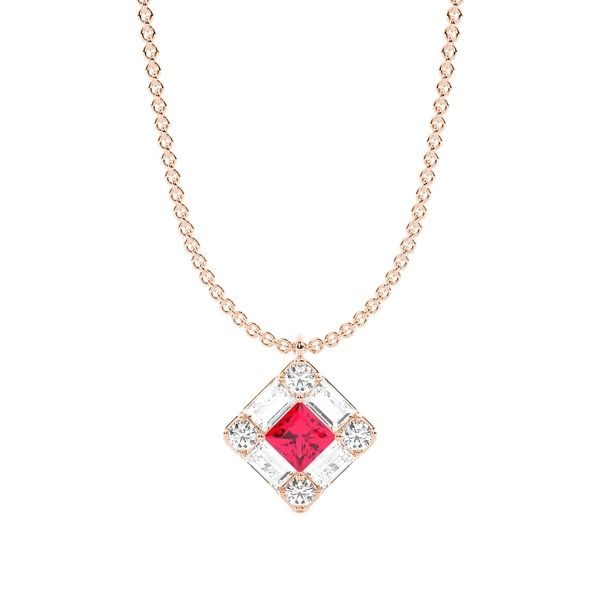 Mosaic Multi Shaped Diamond and Ruby Cluster Pendant