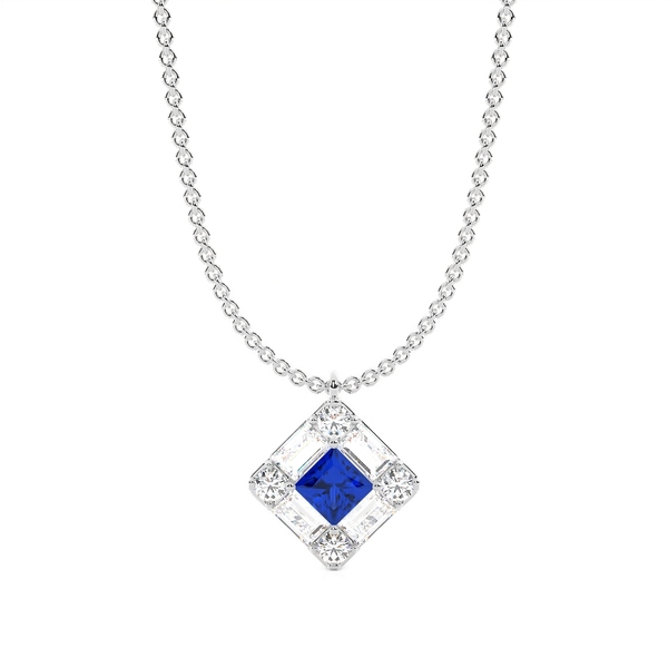 Mosaic Multi Shaped Diamond and Blue Sapphire Cluster Pendant