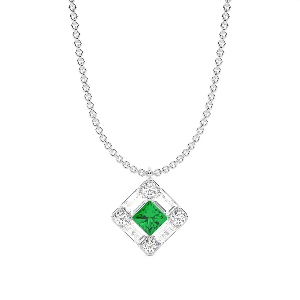 Mosaic Multi Shaped Diamond and Emerald Cluster Pendant