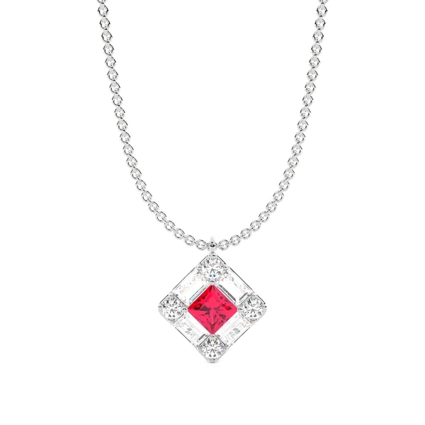 Mosaic Multi Shaped Diamond and Ruby Cluster Pendant