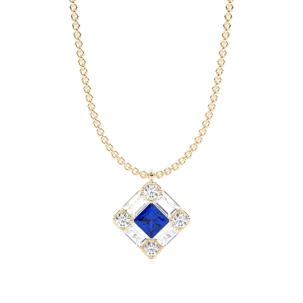 Mosaic Multi Shaped Diamond and Blue Sapphire Cluster Pendant