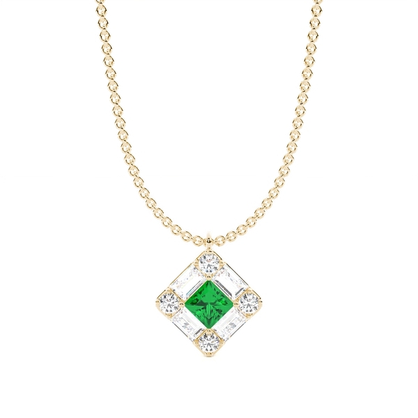 Mosaic Multi Shaped Diamond and Emerald Cluster Pendant