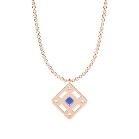 Mosaik-Anhänger mit Diamanten in verschiedenen Schliffformen und blauen Saphiren