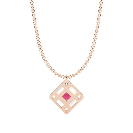 Mosaik-Anhänger mit Diamanten in verschiedenen Schliffformen und Rubinen