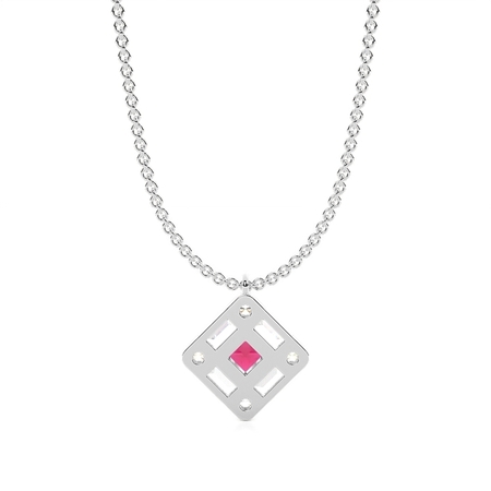 Mosaik-Anhänger mit Diamanten in verschiedenen Schliffformen und Rubinen