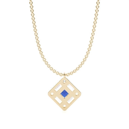 Mosaik-Anhänger mit Diamanten in verschiedenen Schliffformen und blauen Saphiren