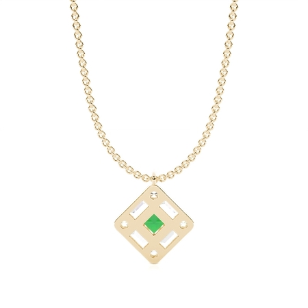 Mosaik-Anhänger mit Diamanten in verschiedenen Schliffformen und Smaragden