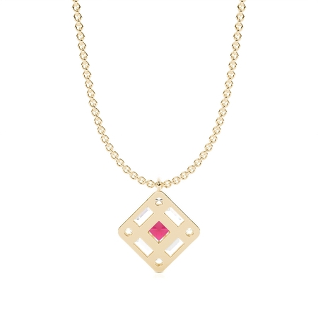 Mosaik-Anhänger mit Diamanten in verschiedenen Schliffformen und Rubinen