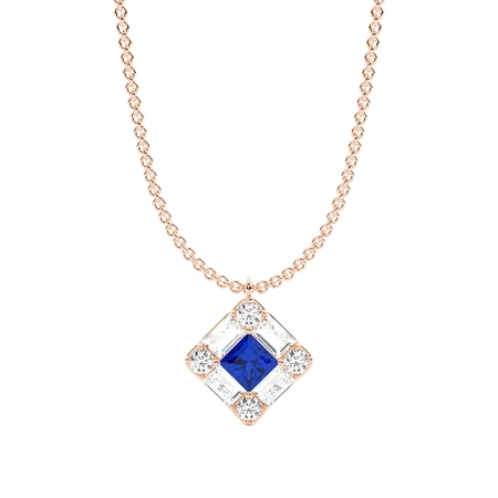 Princess Rose Gold Gemstone Diamond Pendants