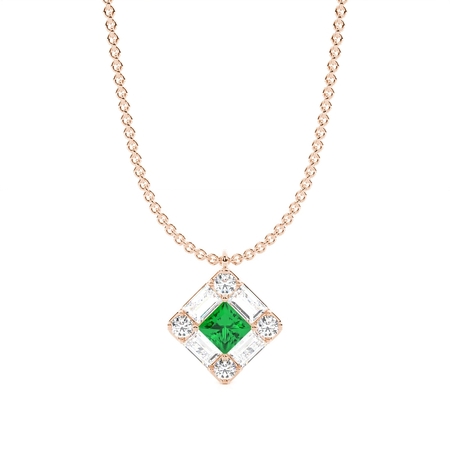 Princess Rose Gold Gemstone Diamond Pendants
