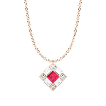 Princess Rose Gold Gemstone Diamond Pendants