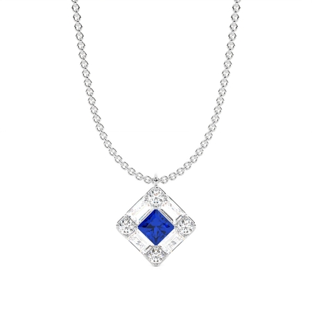 Princess Silver Gemstone Diamond Pendants