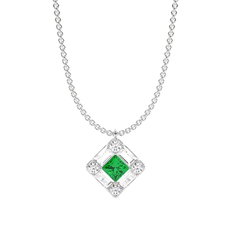 Princess Silver Gemstone Diamond Pendants
