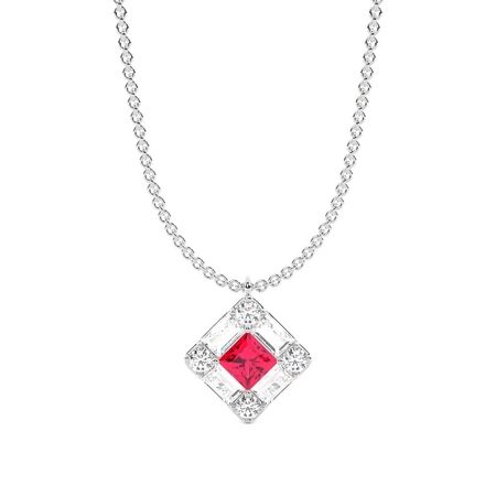 Princess Silver Gemstone Diamond Pendants
