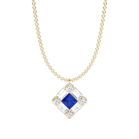 Princess Yellow Gold Gemstone Diamond Pendants