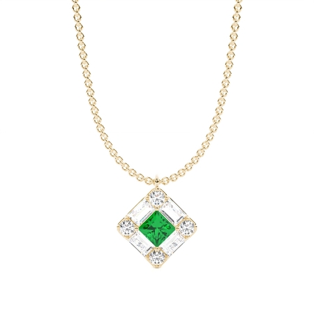 Princess Yellow Gold Gemstone Diamond Pendants