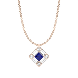 Mosaic Multi Shaped Diamond and Blue Sapphire Cluster Pendant