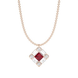 Mosaic Multi Shaped Diamond and Ruby Cluster Pendant