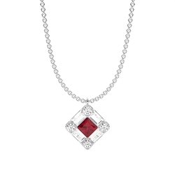 Mosaic Multi Shaped Diamond and Ruby Cluster Pendant