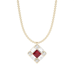 Mosaic Multi Shaped Diamond and Ruby Cluster Pendant
