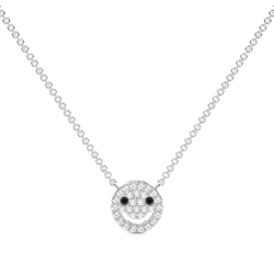 Pave Set Round Diamond Smiley Chain Necklace