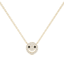 Pave Set Round Diamond Smiley Chain Necklace