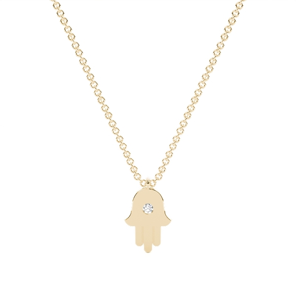 Bezel Set Round Hamsa Hand Diamond Pendant