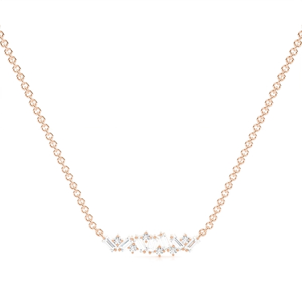 Baguette and Round Diamond Scatter Prong Set Everyday Bar Neckalce