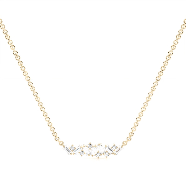 Baguette and Round Diamond Scatter Prong Set Everyday Bar Neckalce