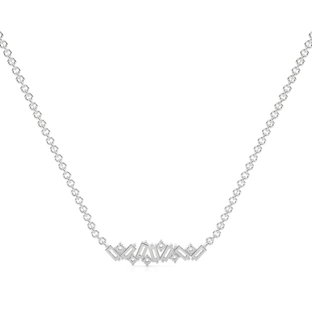 Baguette and Round Diamond Scatter Prong Set Everyday Bar Neckalce