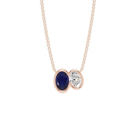 Toi Et Moi Bezel Set Oval-Cut Blue Sapphire & Diamond Pendant