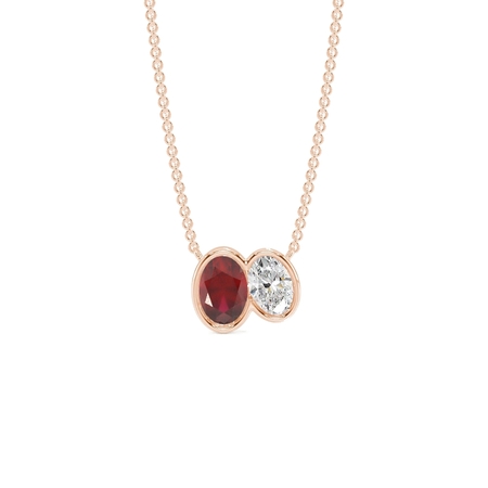 Toi Et Moi Bezel Set Oval-Cut Ruby & Diamond Pendant