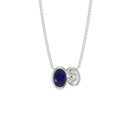 Toi Et Moi Anhänger mit ovalem blauem Saphir und Diamant in Zargenfassung