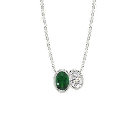 Toi Et Moi Anhänger mit ovalem Smaragd- und Diamantschliff, gefasst in einer Lünette