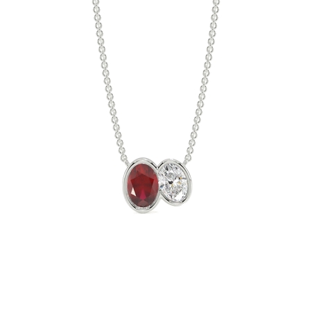 Toi Et Moi Bezel Set Oval-Cut Ruby & Diamond Pendant