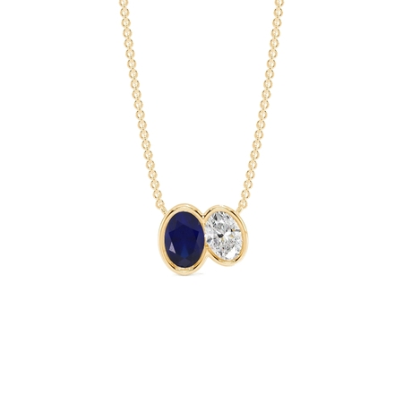 Toi Et Moi Bezel Set Oval-Cut Blue Sapphire & Diamond Pendant