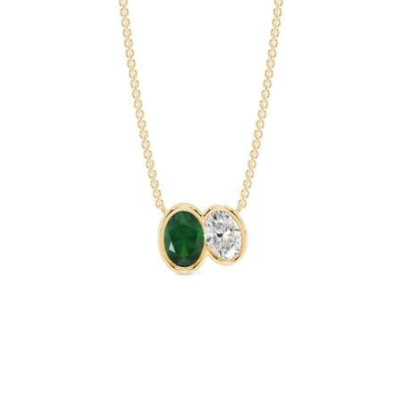 Toi Et Moi Bezel Set Oval-Cut Emerald & Diamond Pendant
