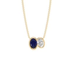 Toi Et Moi Bezel Set Oval-Cut Blue Sapphire & Diamond Pendant