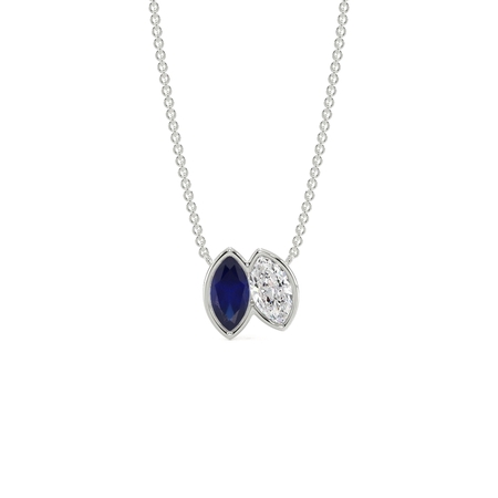 Toi Et Moi Anhänger mit blau-weiß geschliffenem, marquise-geschliffenem Saphir und Diamanten